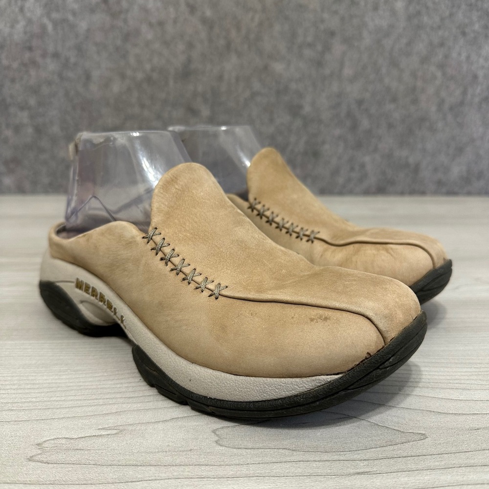 Merrell‎ Primo Seam Sand Mules Womens 6.5 Tan Suede Leather Slip On Clogs
